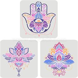 Plastic Drawing Painting Stencils Templates, for Painting on Scrapbook Fabric Tiles Floor Furniture Wood, Rectangle, Lotus Pattern, 29.7x21cm, 3pcs/set(DIY-WH0172-774)