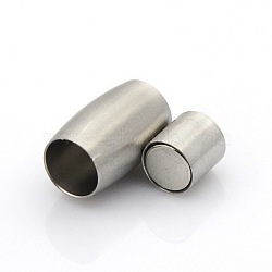 304 Stainless Steel Matte Surface Magnetic Clasps with Glue-in Ends, Barrel, Stainless Steel Color, 14.5x9mm, Hole: 6mm(STAS-O042-A-23)