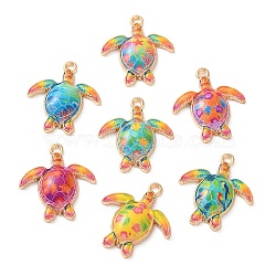 Printed Alloy Pendants, Turtle, Golden, Mixed Color, 23x21x4mm, Hole: 1.8mm(AL-CBAFB12-04G)
