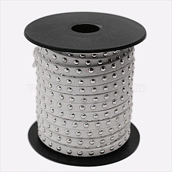 Silver Aluminum Studded Faux Suede Cord, Faux Suede Lace, White, 5x2mm, about 20yards/roll(LW-D004-03-S)