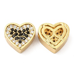 Brass Micro Pave Cubic Zirconia Beads, Heart, Real 18K Gold Plated, 9.5x10.5x5.5mm, Hole: 2.5mm(KK-I705-11G)