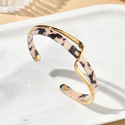 Cellulose Acetate(Resin) & 304 Stainless Steel Double Layer Wavy Open Cuff Bangles for Women, Golden, Bisque, Inner Diameter: 2.60x1.89 inch(6.6x48cm)(SA-CBA7107-03G)