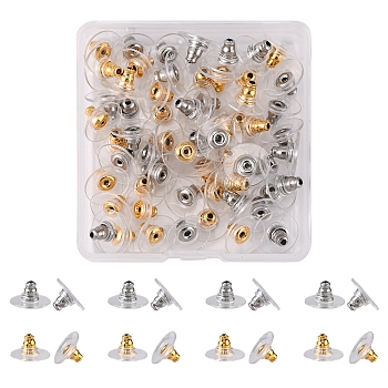 60Pcs 2 Style 304 Stainless Steel Ear Nuts, Earring Backs, with Plastic Findings, Golden & Stainless Steel Color, 11.5x6mm, Hole: 0.7~1.2mm, 30Pcs/style 