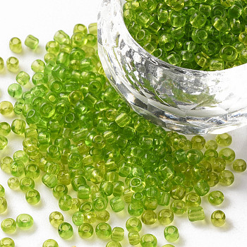 Glass Seed Beads, Transparent, Round, Green Yellow, 8/0, 3mm, Hole: 1mm, about 10000 beads/pound