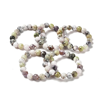 Natural African Opal Beaded Stretch Bracelets, Faceted Round, Inner Diameter: 2 inch(4.95~5.2cm)