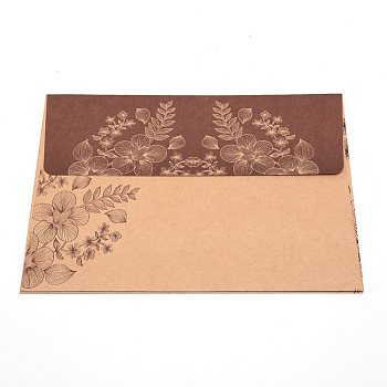 Classical Kraft Paper Envelope, Floral Pattern, Rectangle, Saddle Brown, 12.5x17.5x0.02cm