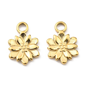 304 Stainless Steel Charm, Flower Charm, Real 18K Gold Plated, 12.5x8.5x1.5mm, Hole: 2mm