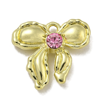 Rack Plating Alloy Pendant, with Rhinestone, Lead Free & Cadmium Free, Bowknot, Golden, Rose, 13.5x15x4mm, Hole: 1.4mm