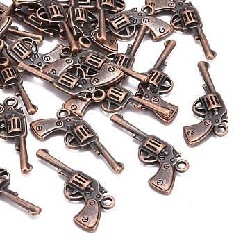 Alloy Pendants, Lead Free and Cadmium Free, Pistol, Red Copper Color, about 32mm long, 15mm wide, 3mm thick, hole: 2mm