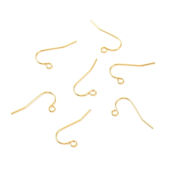 Brass Earring Hooks, with Horizontal Loop, Long-Lasting Plated, Real 18K Gold Plated, 11.5x22.5x0.7mm, Hole: 1.8mm, 21 Gauge, Pin: 0.7mm