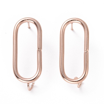 201 Stainless Steel Stud Earring Findings, with Vertical Loop and 316 Stainless Steel Pin, Oval, Real Rose Gold Plated, 25.5x10mm, Hole: 2.5mm, Pin: 0.7mm.