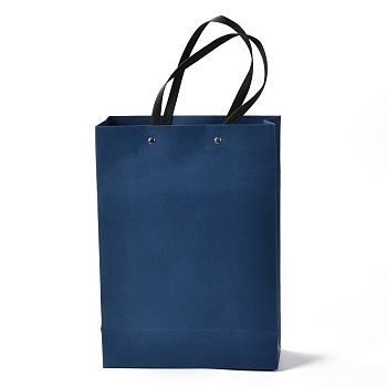 Rectangle Paper Bags, with Nylon Handles, for Gift Bags and Shopping Bags, Marine Blue, 23x0.4x32cm