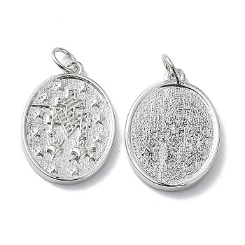Brass Medal Pendants, with Jump Ring, Lead Free & Cadmium Free, Oval Charm, Platinum, 20.5x14.5x2mm, Hole: 3.6mm
