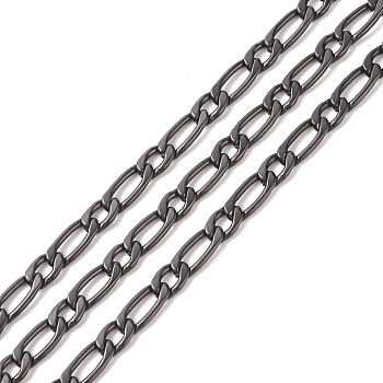 304 Stainless Steel Mother-Son Chains, Unwelded, Decorative Chain, Electrophoresis Black,  4.5x11x1.2mm, 4.9x6x1.2mm