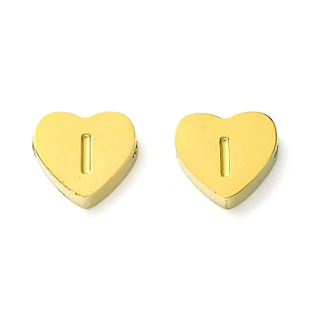 Ion Plating(IP) 316 Surgical Stainless Steel Beads, Love Heart with Letter Bead, Real 18K Gold Plated, Letter I, 5.5x6.5x2.5mm, Hole: 1.4mm