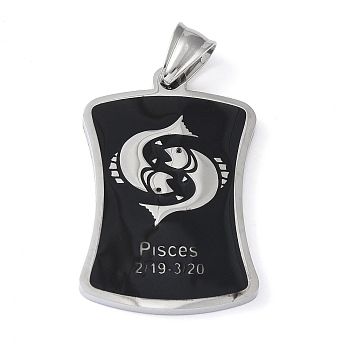 304 Stainless Steel Pendants, with Enamel, Stainless Steel Color, Rectangle with Constellation, Pisces, 39x26x3mm, Hole: 7x3mm