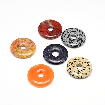 Donut/Pi Disc Natural Gemstone Pendants, Mixed Stone, Donut Width: 12mm, 30x5mm, Hole: 6mm