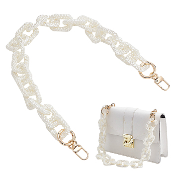 Acrylic Imitation Pearl Rectangle Link Purse Chains, with Alloy Swivel Clasp & Spring Gate Ring, Seashell Color, 49.5x2.6cm