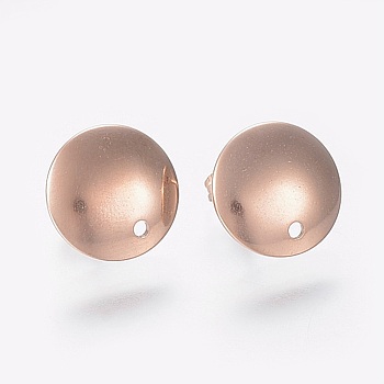 Ion Plating(IP) 304 Stainless Steel Stud Earring Findings, with Loop, Flat Round, Rose Gold, 13x2mm, Hole: 1.5mm, Pin: 0.8mm