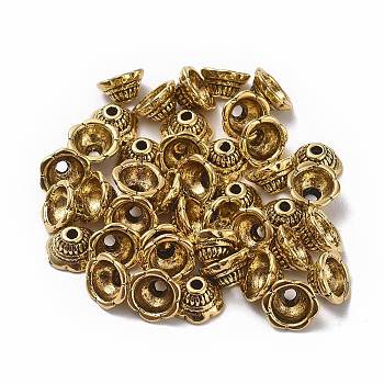 Tibetan Style Caps, Cadmium Free & Nickel Free & Lead Free, Flower, Antique Golden, 8x5mm, Hole: 2mm