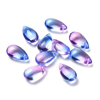 Transparent Glass Charms, Dyed & Heated, Teardrop, Dodger Blue, 13.5x8x5.5mm, Hole: 1mm