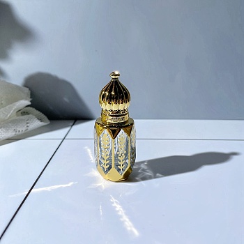 Arabic Style Glass Empty Refillable Roller Ball Bottle, with Plastic Cover, Travel Essential Oil Perfume Containers, Leaf, 2.5x6.8cm, Capacity: 6ml(0.20fl. oz)