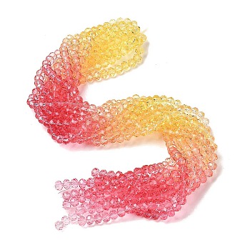 Transparent Painted Glass Beads Strands, Faceted, Rondelle, Red, 8x6.5mm, Hole: 1mm, about 63pcs/strand, 16.14''(41cm)