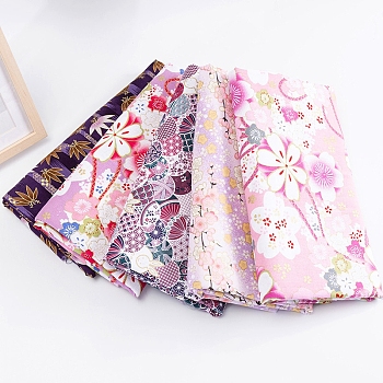 Printed Cotton Fabric, for Patchwork, Sewing Tissue to Patchwork, Quilting, with Japanese Zephyr Style Pattern, Sakura Pattern, 25x20cm, 5pcs/set