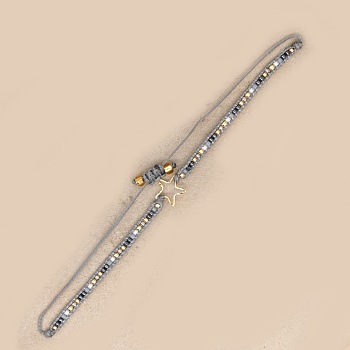 Ethnic Miyuki Beaded Braided Couple Bracelets, Golden Tone Star Stainless Steel Adjustable Bracelets for Women