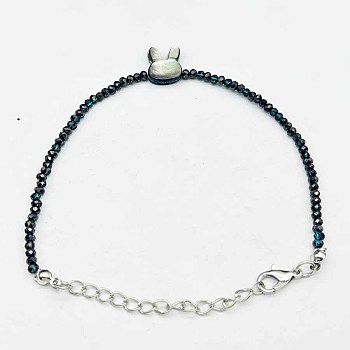 Faceted Rondelle Glass Beaded Bracelets, Rabbit Shell Bracelets, Midnight Blue