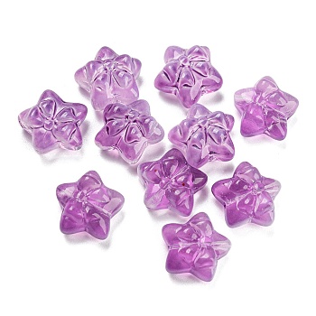 Transparent Glass Beads, Star with Bowknot, Medium Purple, 13.5~14x14.5x7~8mm, Hole: 1.2mm