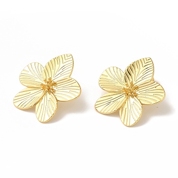 Rack Plating Brass Stud Earrings, Cadmium Free & Lead Free, Long-Lasting Plated, Flower, Real 18K Gold Plated, 29.5x28mm