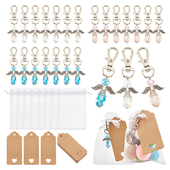 BENECREAT Fairy Theme Pendant Decoration Favors Set, Including Alloy Butterfly Pendants with Glass Beaded and Swivel Lobster Claw Clasps, Paper Price Tags, Organza Gift Bags, Mixed Color, 60mm