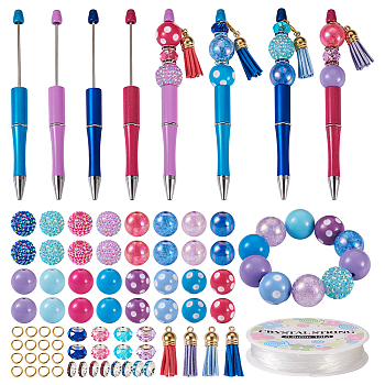 DIY Beadable Pen Making Kit, Including Round & Polka Dot Pattern & Rondelle Acrylic & Brass Spacer & Resin Rhinestone European Beads, Tassel Pendant, Plastic Beadable Pens, Mixed Color, 100Pcs/set