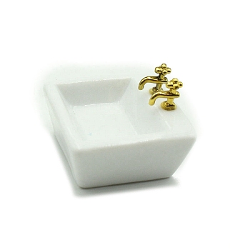 Mini Ceramic Wash Basin Sink, Micro Landscape Dollhouse Decoration, Pretending Prop Accessories, White, 40x40x19mm