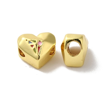 Brass Beads, with Enamel, Lead Free & Cadmium Free, Long-Lasting Plated, Heart, Real 18K Gold Plated, 8.5x9.5x7mm, Hole: 3.5mm