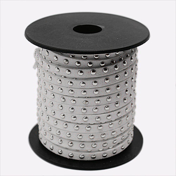 Silver Aluminum Studded Faux Suede Cord, Faux Suede Lace, White, 5x2mm, about 20yards/roll