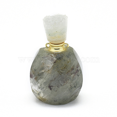Pendentifs de bouteille de parfum ouverts naturels en quartz vert lodolite(G-E556-01D)-2