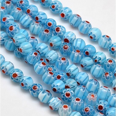 8mm SkyBlue Round Millefiori Lampwork Beads