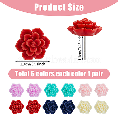 6 Pairs 6 Colors 3D Flower Polymer Clay Stud Earrings with 304 Stainless Steel Pins(EJEW-FI0003-13)-2