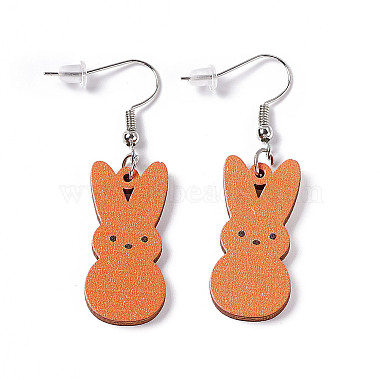 Rabbit Wooden Dangle Earrings(EJEW-D189-01D)-2