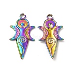 Ion Plating(IP) 304 Stainless Steel Pendants, Moon Goddess Charms, Rainbow Color, 31x16x2mm, Hole: 2.5mm(X-STAS-A070-33MC)