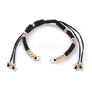 Adjustable Polyester Braided Cord Bracelet Making, with Metallic Cord, Brass Beads, 304 Stainless Steel Jump Rings, Black, 5-1/2~11-3/8 inch(14~29cm)(AJEW-JB00892-01)