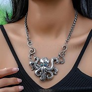 Bohemian Octopus Alloy Indicolite Rhinestone Pendant Necklaces, Antique Silver, 18.50 inch(47cm)(FS-WG0239D-02)