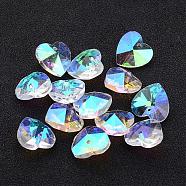 Valentine's Day Glass Pendants, Heart, For Bracelet Making, Faceted, Clear AB, AB Color Plated, 14x7~8mm, hole: 1mm(X-GB002AB)
