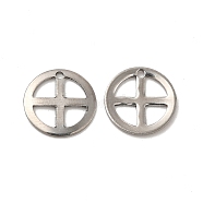 201 Stainless Steel Pendants, Flat Round with Cross Charm, Stainless Steel Color, 13mm, Hole: 1.2mm(STAS-P320-19P)