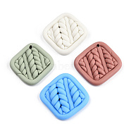 Handmade Polymer Clay Pendants, Imitation Woven Mat, Rhombus, Mixed Color, 32~34x32~34x5~6mm, Hole: 1.8mm(CLAY-N010-095)