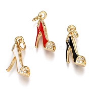 Brass Micro Pave Clear Cubic Zirconia Stilettos Pendants, Long-Lasting Plated, with Jump Rings and Enamel, High-heeled Shoes, Real 18K Gold Plated, Mixed Color, 16.2x5.5x8.8mm, Hole: 3mm, jump ring: 5x0.9mm(ZIRC-B002-35G)