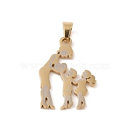 Mother's Day Ion Plating(IP) 304 Stainless Steel Pendants, Laser Cut, Mother and Child Charm, Real 18K Gold Plated, 32x22x1mm, Hole: 6x4mm(STAS-U002-08G)