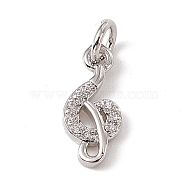 Brass Micro Pave Cubic Zirconia Charms, with Jump Rings, Music Note Charm, Platinum, 12.5x5.5x2mm, Hole: 2.7mm(ZIRC-F132-98P)